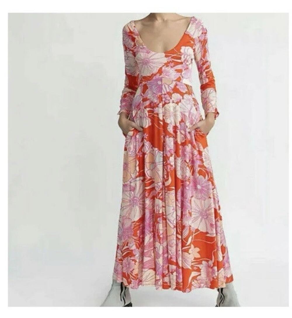 Free People Xs Maxi Dress Boho Sexy Garden jersey knit flowy